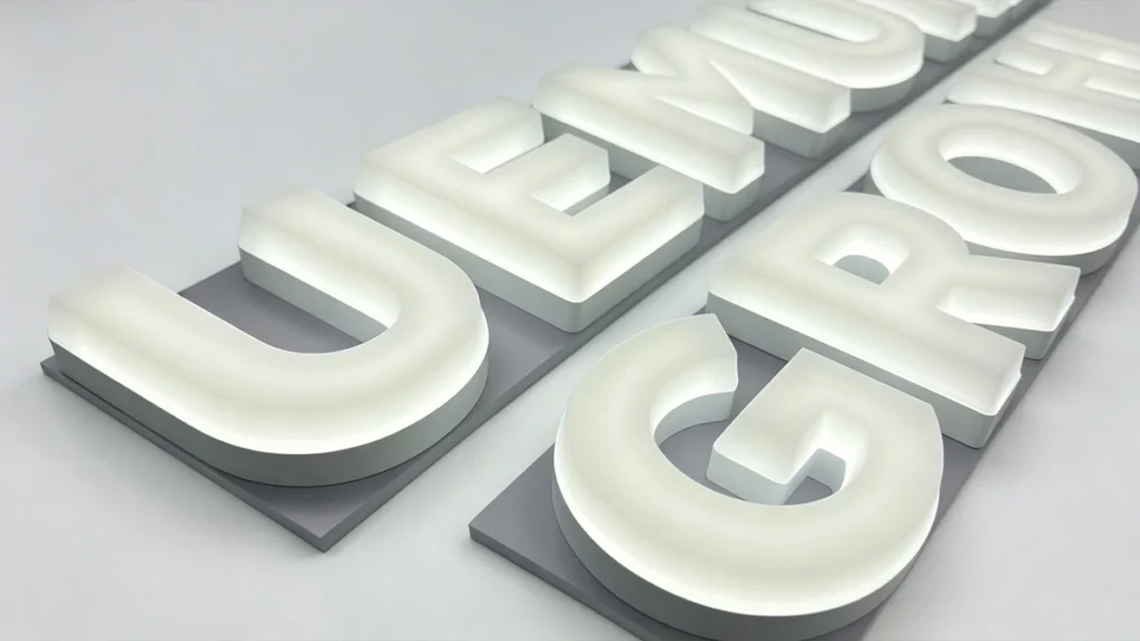 Custom 3D illuminated acrylic channel letters for retail store brand logo signage featured image
